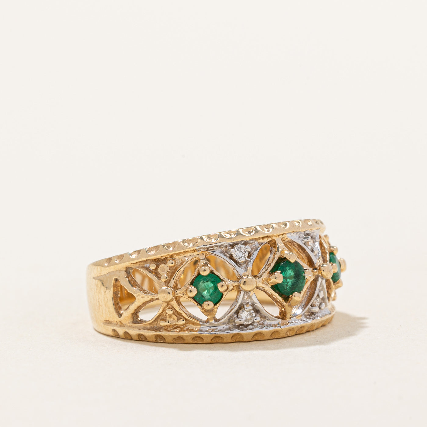 Emerald & Diamond Lattice Ring | 0.22ctw, 0.02ctw | SZ 6.5 |