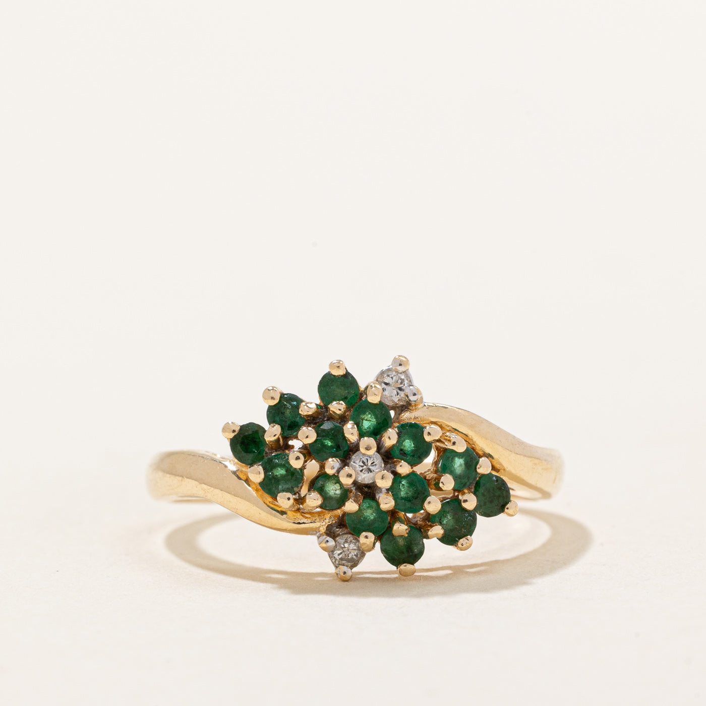 Emerald & Diamond Cluster Ring | 0.15ctw, 0.06ctw | SZ 6.75 |