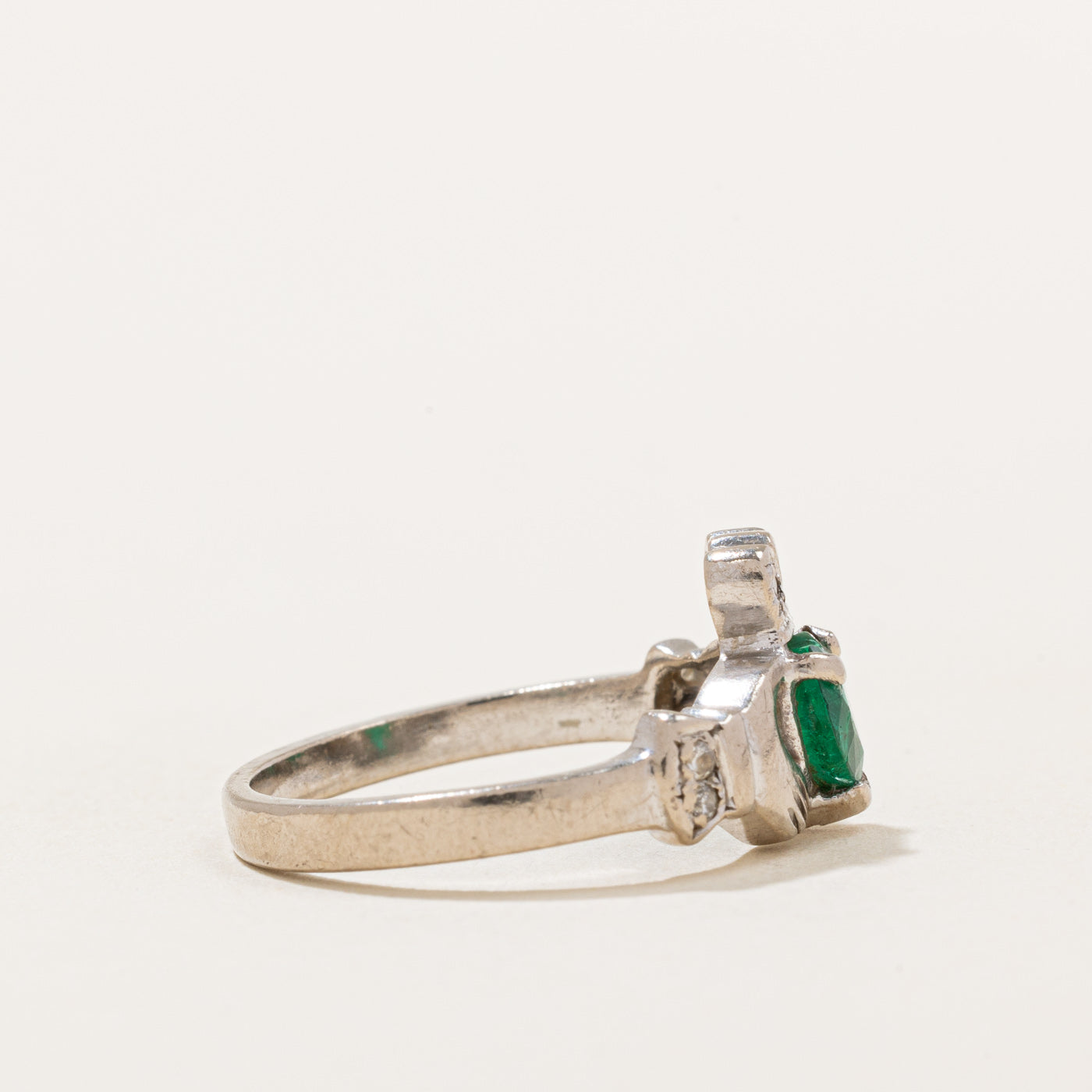 Dublin Hallmarked Emerald & Diamond Claddagh Ring | 0.36ct, 0.03ctw | SZ 5.75 |