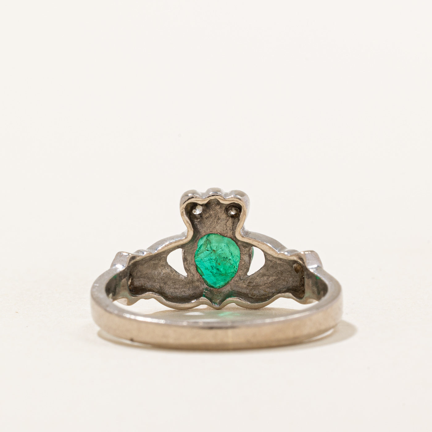 Dublin Hallmarked Emerald & Diamond Claddagh Ring | 0.36ct, 0.03ctw | SZ 5.75 |