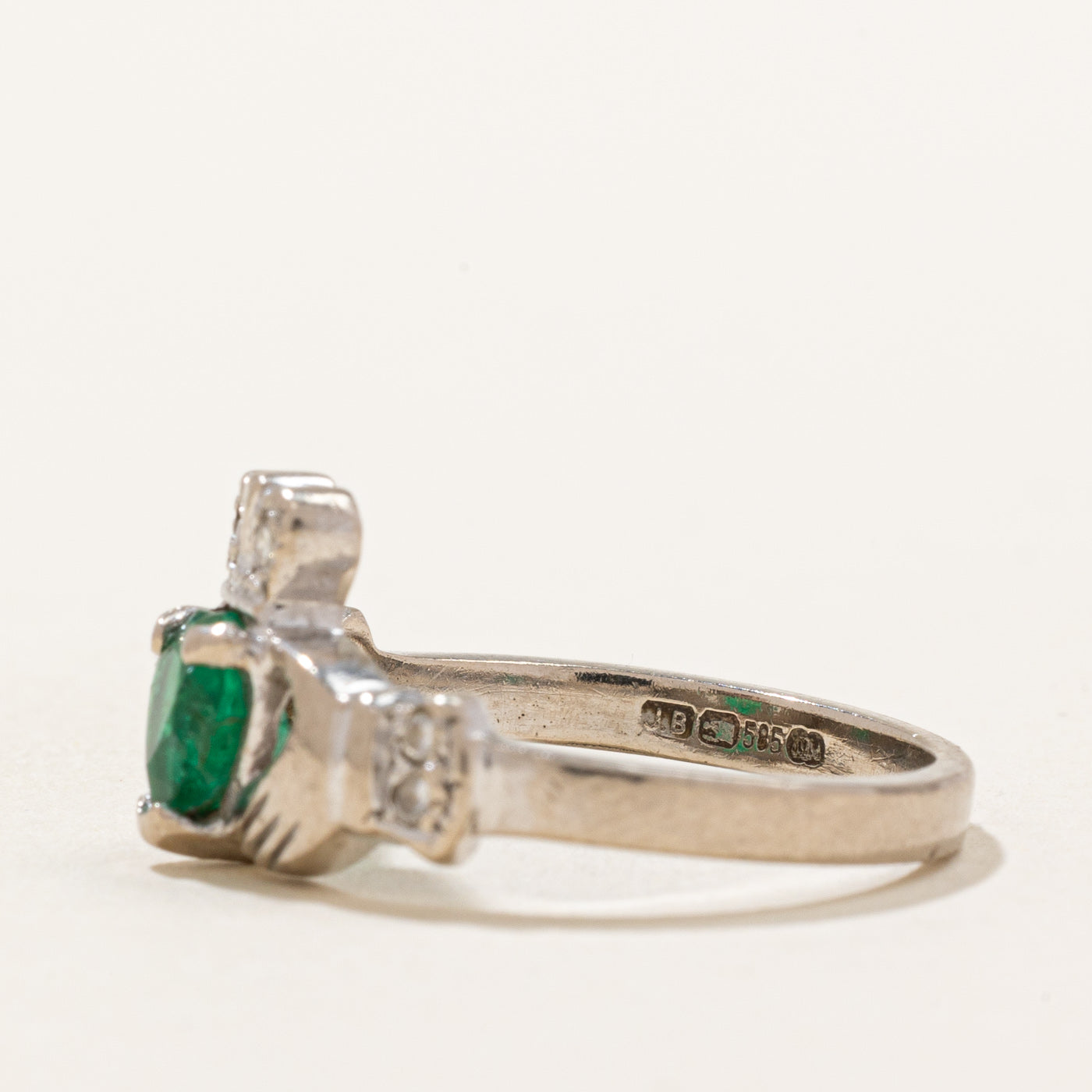 Dublin Hallmarked Emerald & Diamond Claddagh Ring | 0.36ct, 0.03ctw | SZ 5.75 |