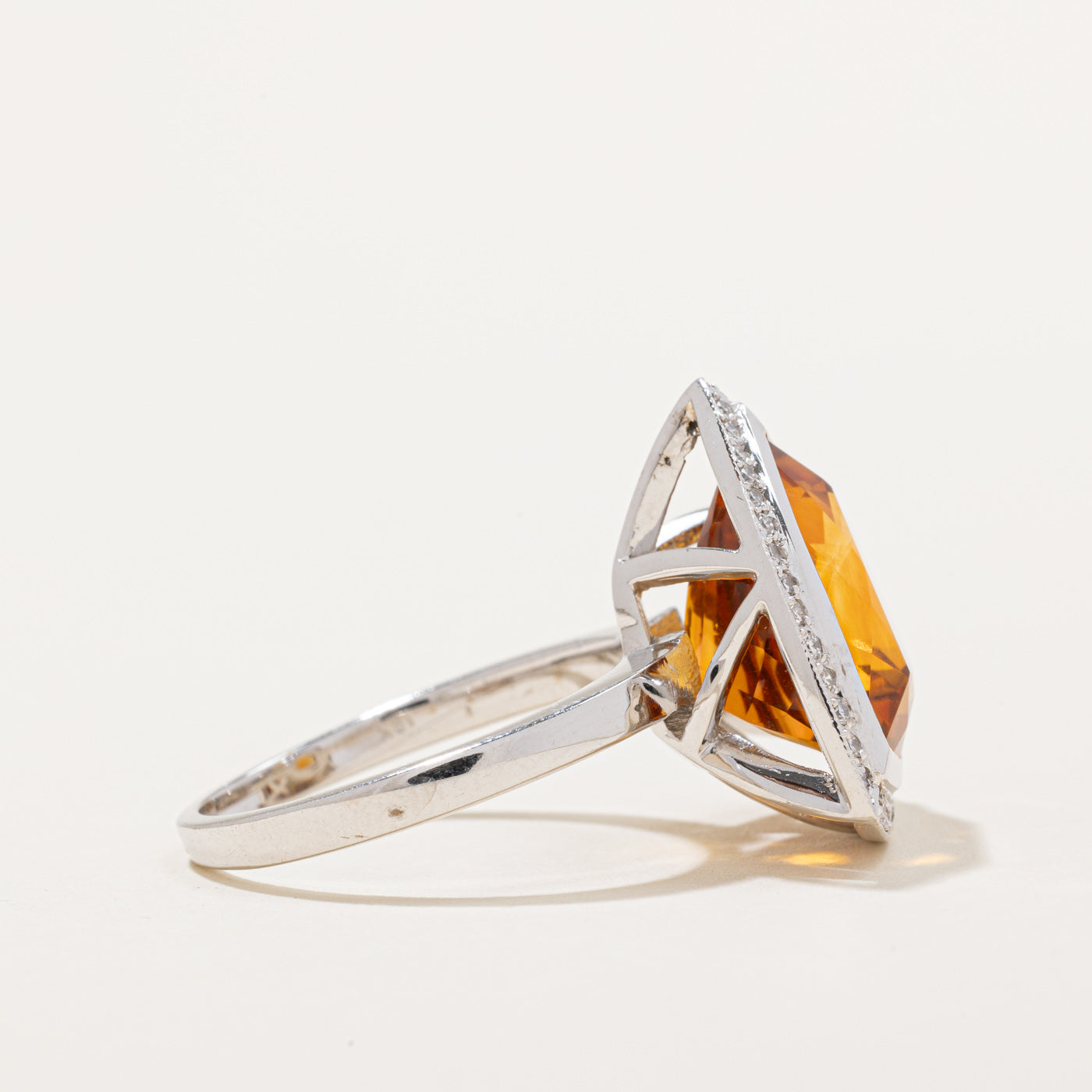 Citrine & Diamond Halo Cocktail Ring | 8.00ct, 0.20ctw | SZ 8.75 |