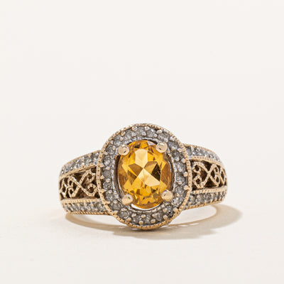 Citrine & Diamond Halo Ring | 0.80ct, 0.18ctw | SZ 6.25 |