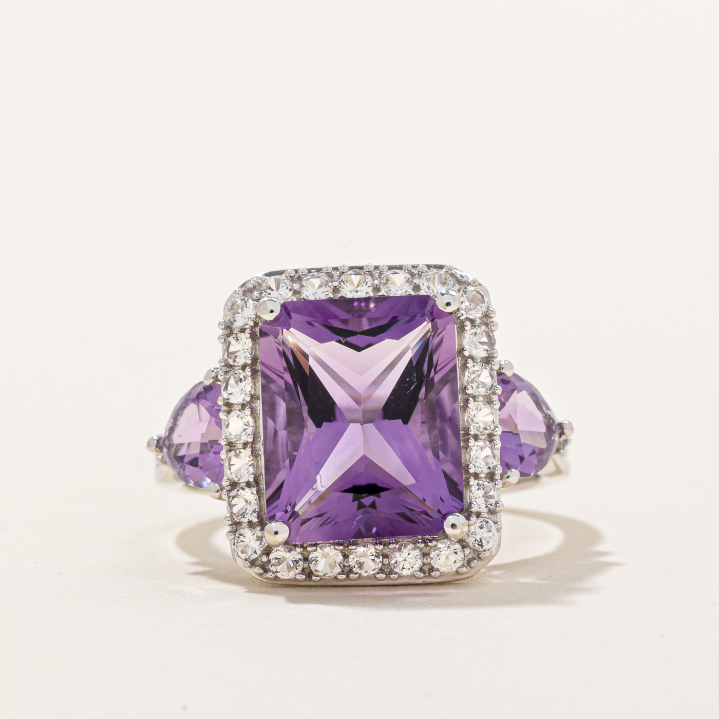 Amethyst & Synthetic White Sapphire Halo Ring | 5.00ctw, 0.50ctw | SZ 6.25 |