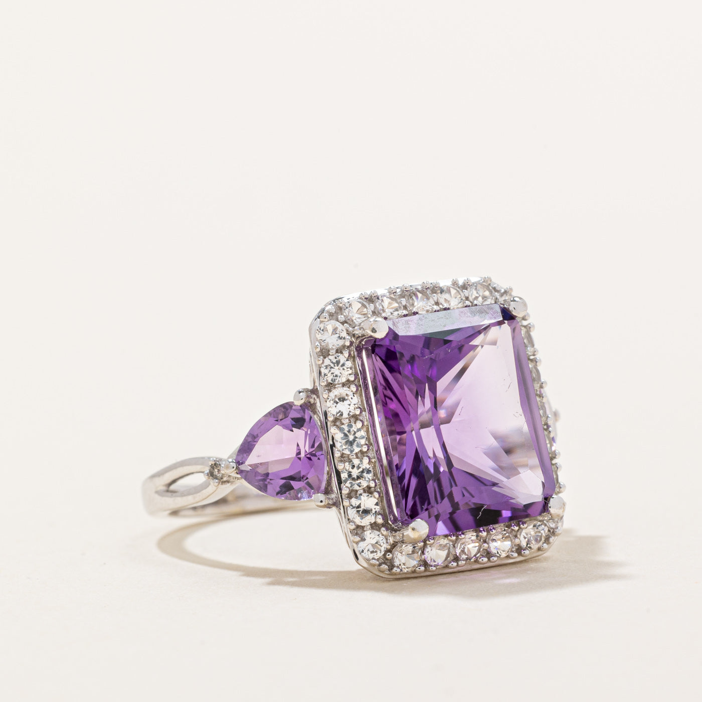Amethyst & Synthetic White Sapphire Halo Ring | 5.00ctw, 0.50ctw | SZ 6.25 |