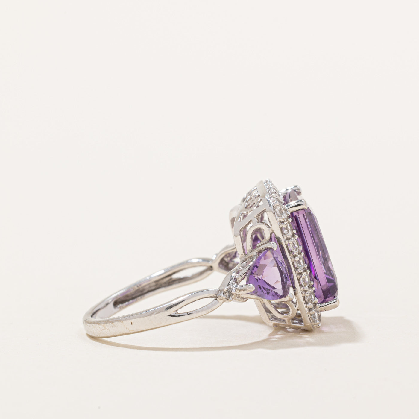 Amethyst & Synthetic White Sapphire Halo Ring | 5.00ctw, 0.50ctw | SZ 6.25 |