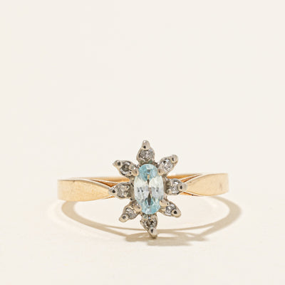 Blue Zircon & Diamond Flower Ring | 0.24ct, 0.07ctw | SZ 6.5 |