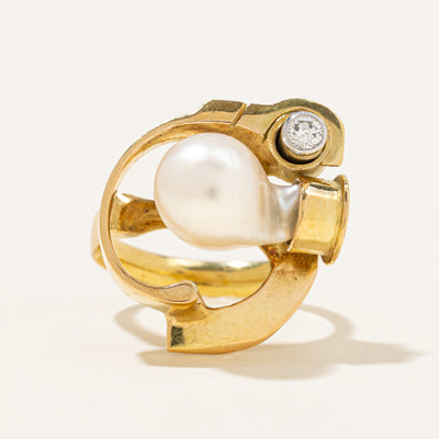 Cultured Pearl & Diamond Cocktail Ring | 5.00ct, 0.07ct | SZ 5.5 |