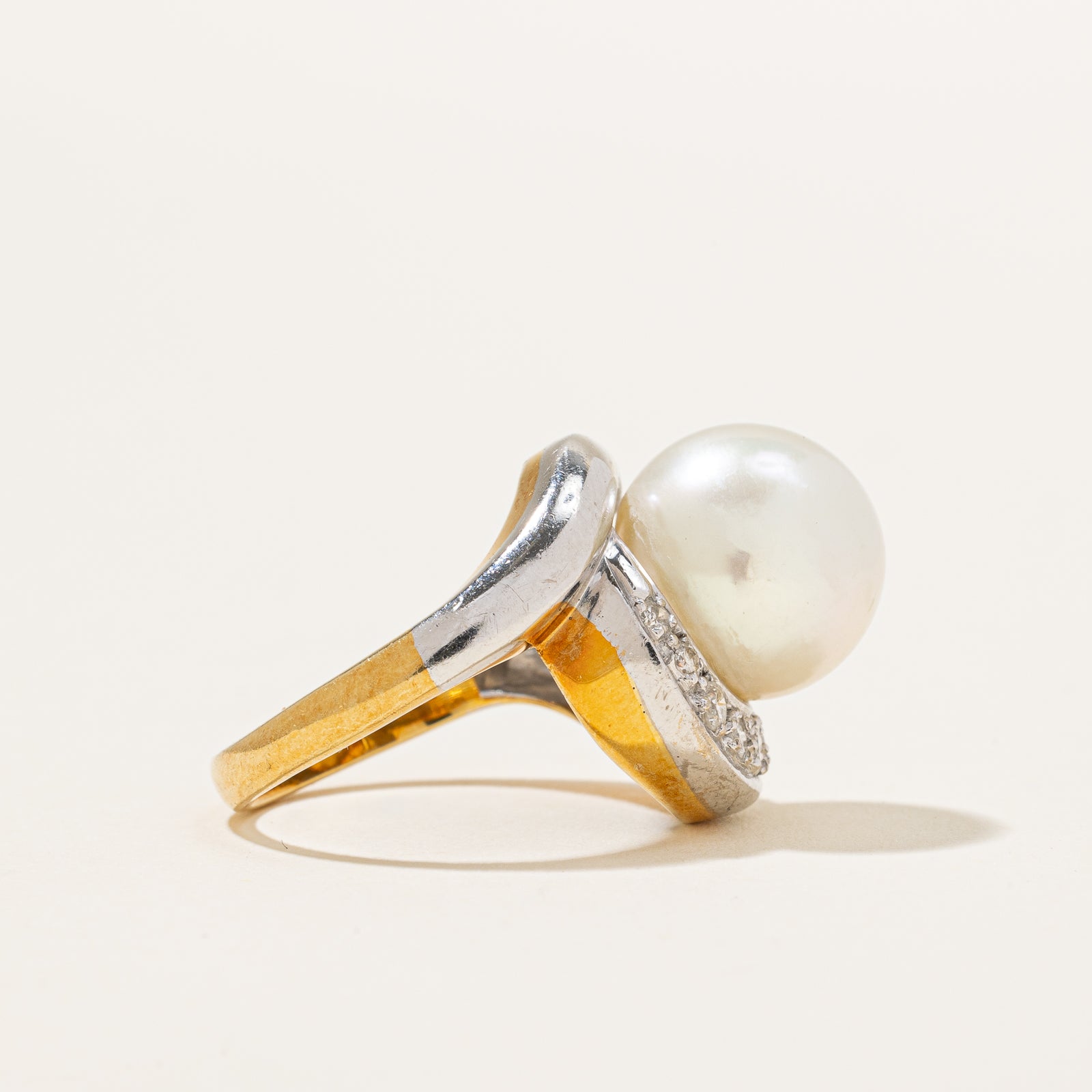 Cultured Pearl & Diamond Ring | 11.00ct, 0.22ctw | SZ 6 |
