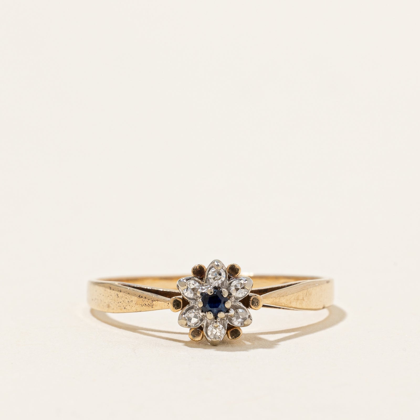 Blue Sapphire & Diamond High Set Flower Ring | 0.03ct, 0.03ctw | SZ 5.5 |