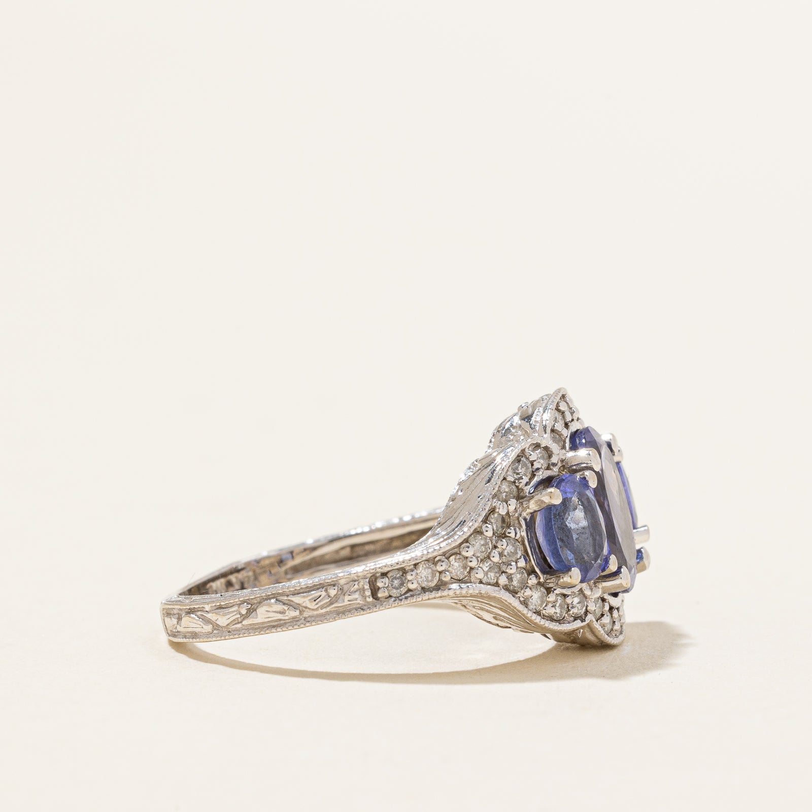 Three Stone Tanzanite & Diamond Ring | 1.50ctw, 0.19ctw | SZ 6 |