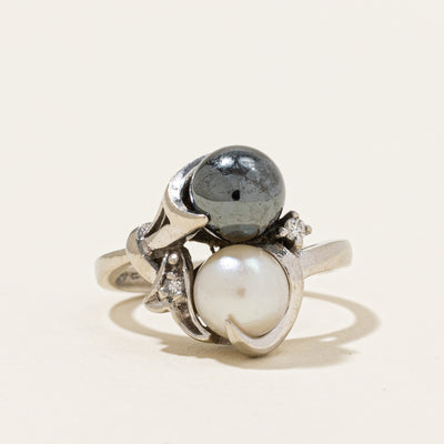 Hematite, Pearl & Diamond Ring | 3.00ct, 1.40ct, 0.02ctw | SZ 2.75 |