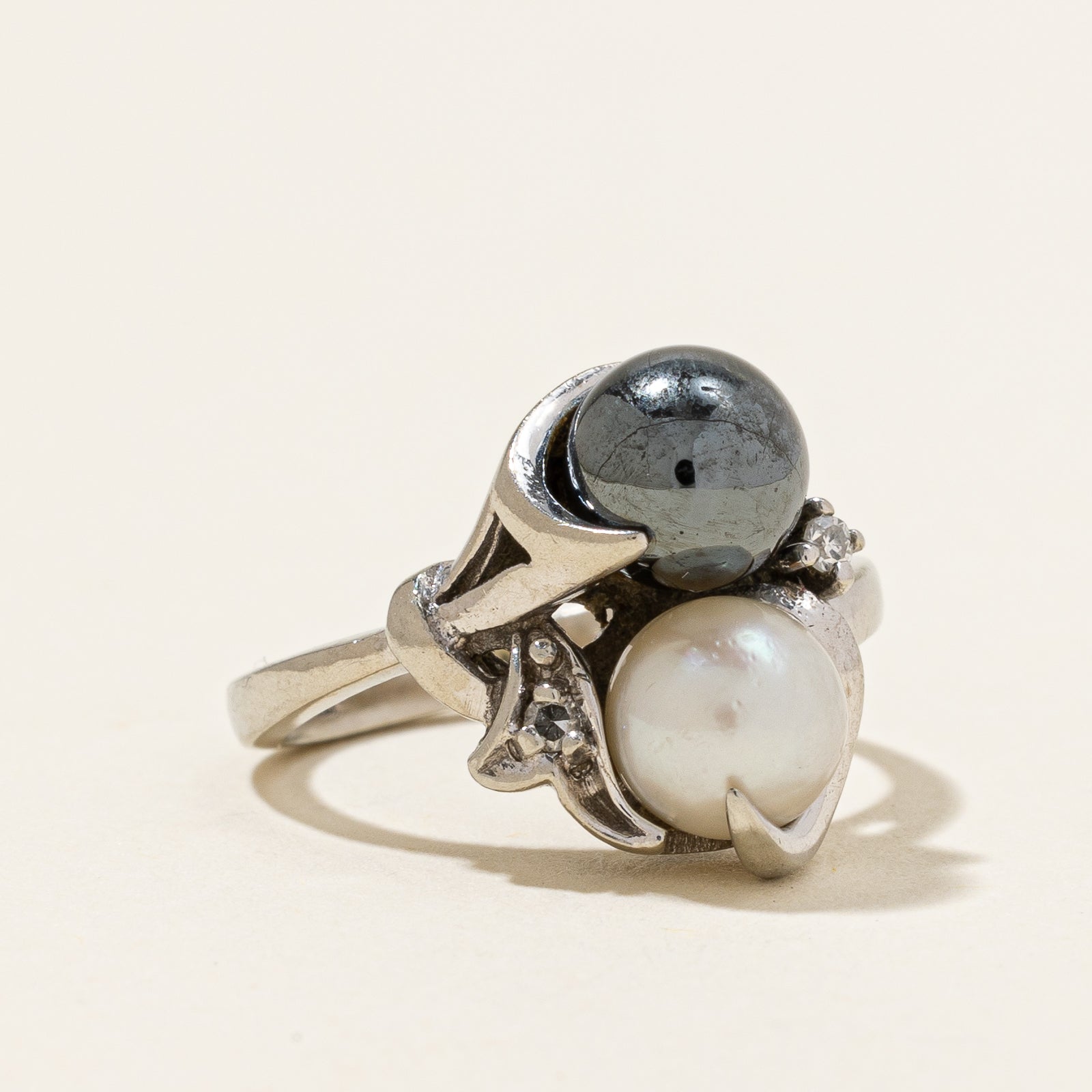 Hematite, Pearl & Diamond Ring | 3.00ct, 1.40ct, 0.02ctw | SZ 2.75 |
