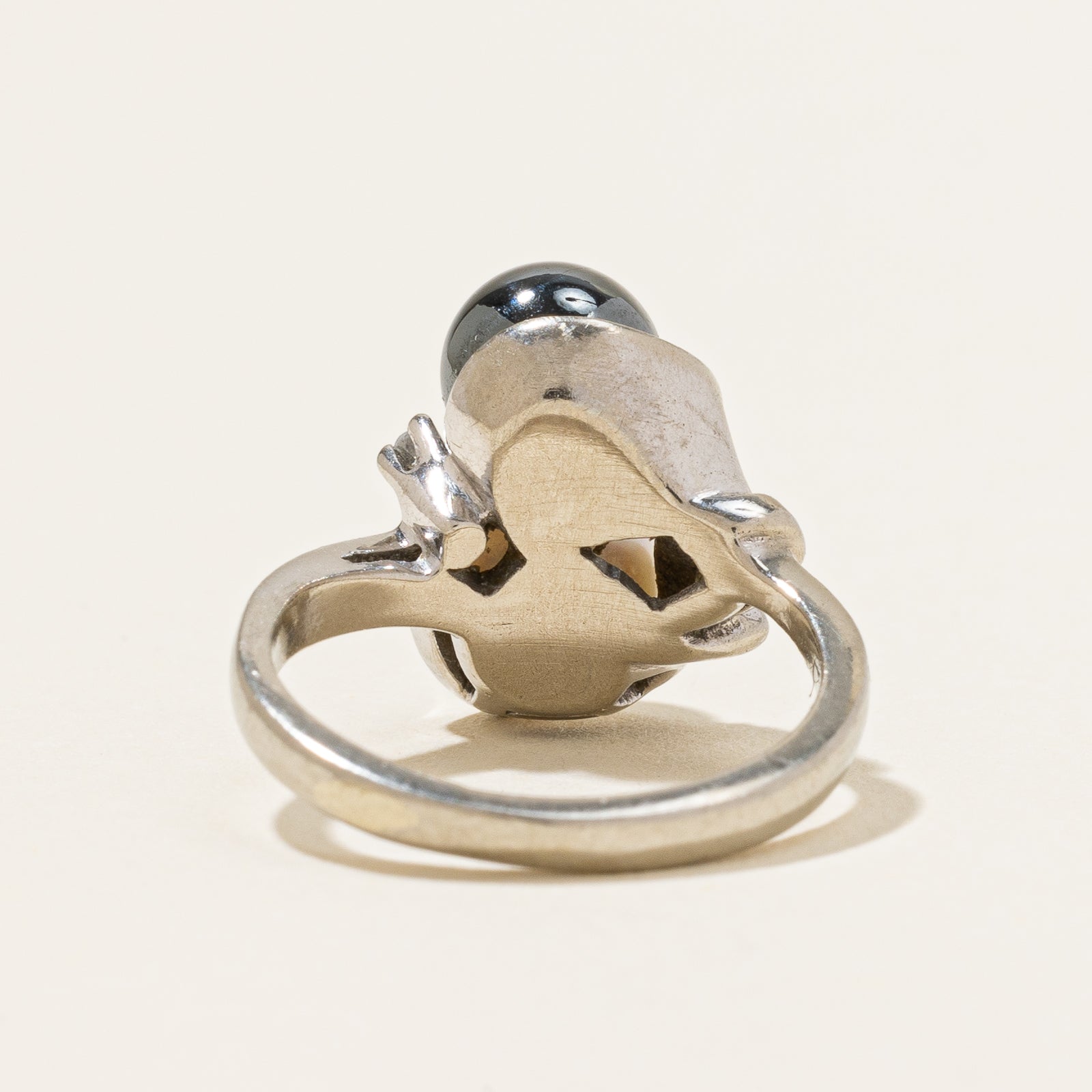 Hematite, Pearl & Diamond Ring | 3.00ct, 1.40ct, 0.02ctw | SZ 2.75 |