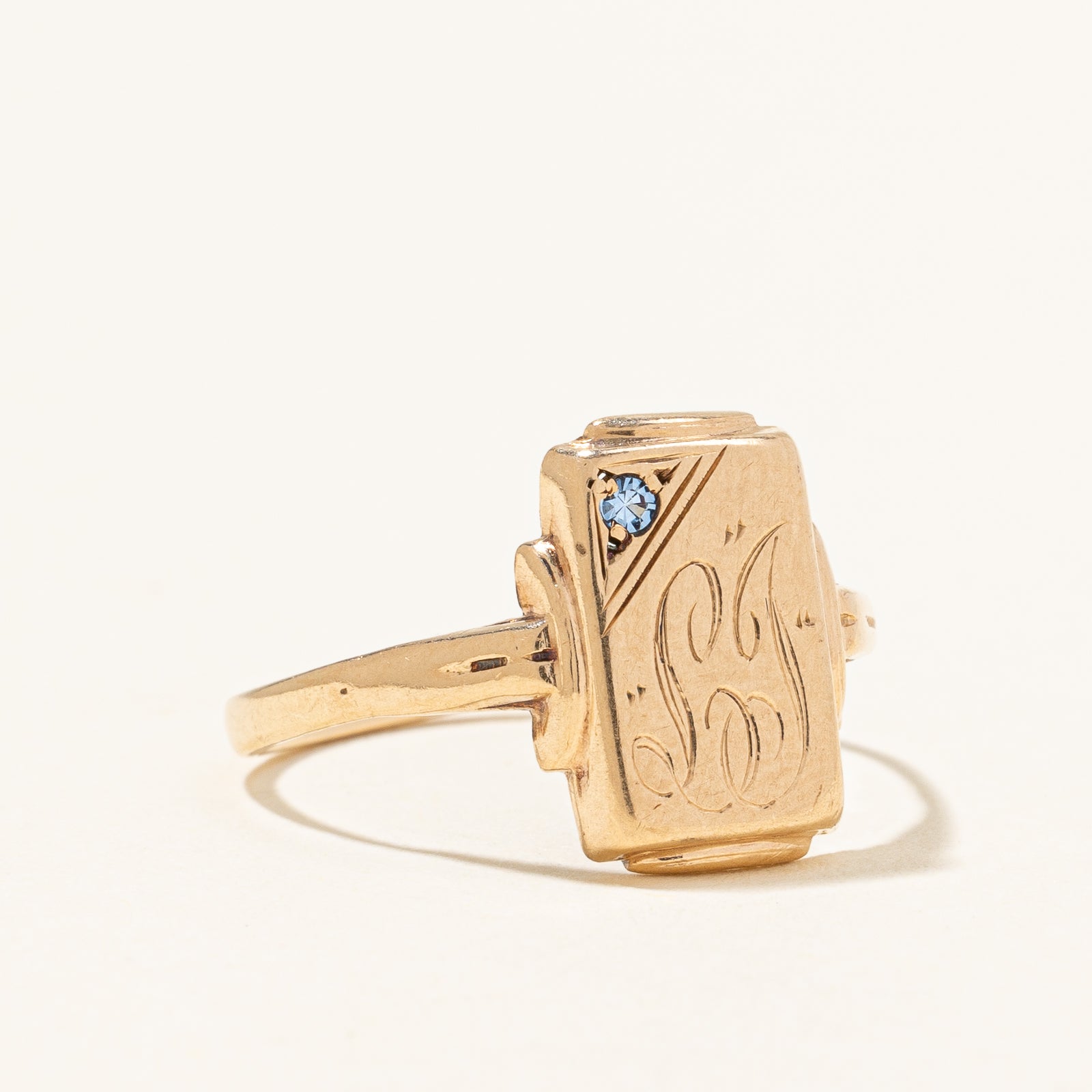 Synthetic Spinel Signet "LJ" Ring | 0.02ct | SZ 7 |