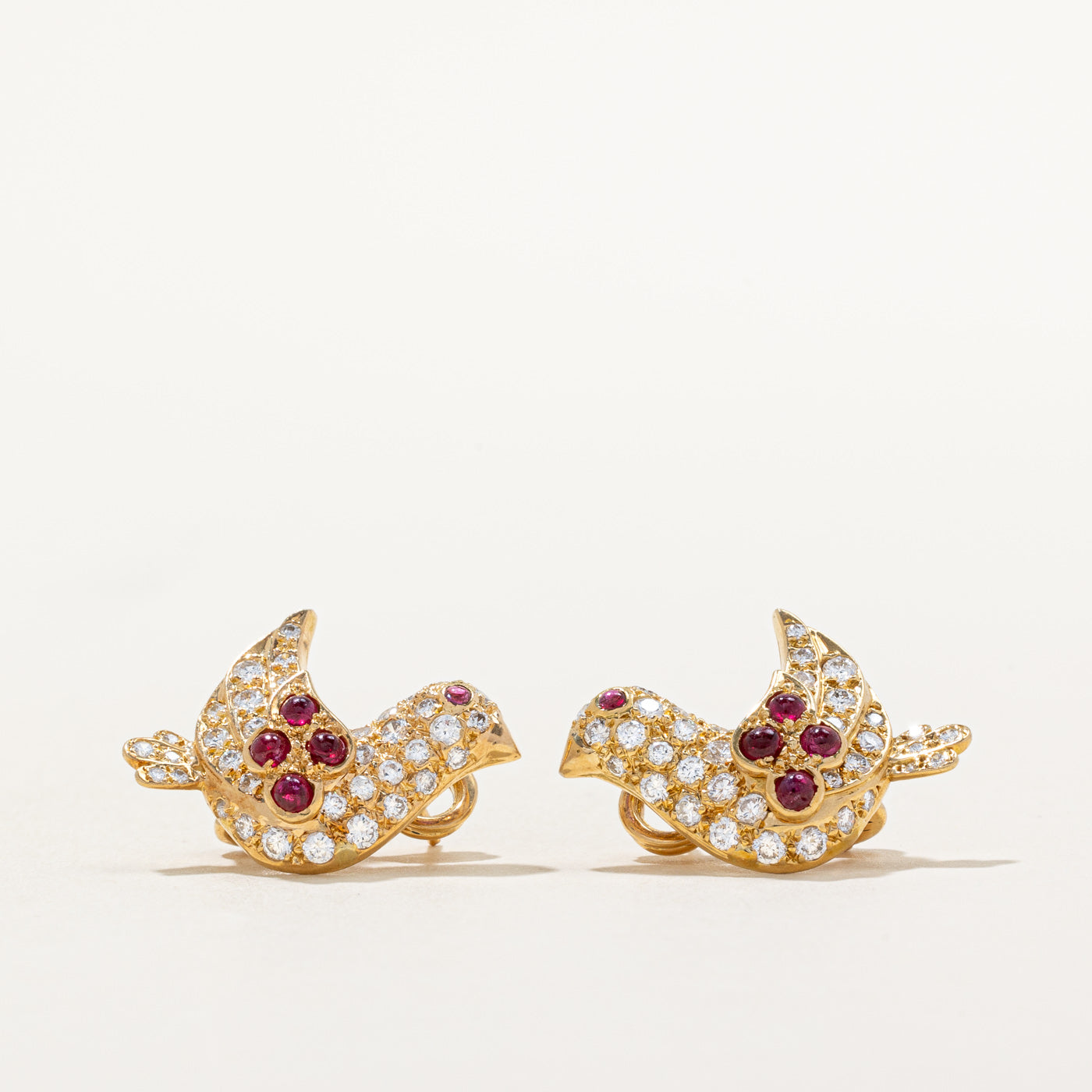 Italian Diamond & Ruby Bird Earrings | 1.30ctw, 1.00ctw |