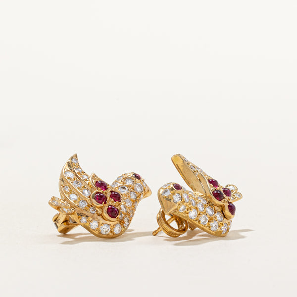 Italian Diamond & Ruby Bird Earrings | 1.30ctw, 1.00ctw |