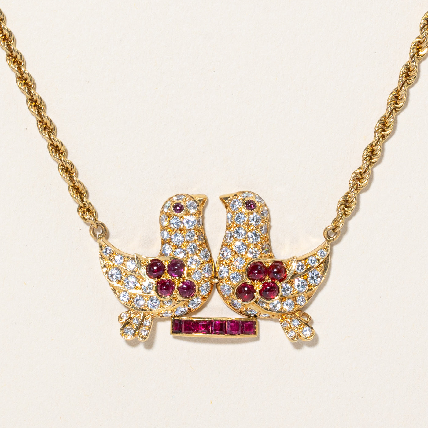 Italian Diamond & Ruby Bird Pendant Necklace | 1.30ctw, 1.14ctw | 15