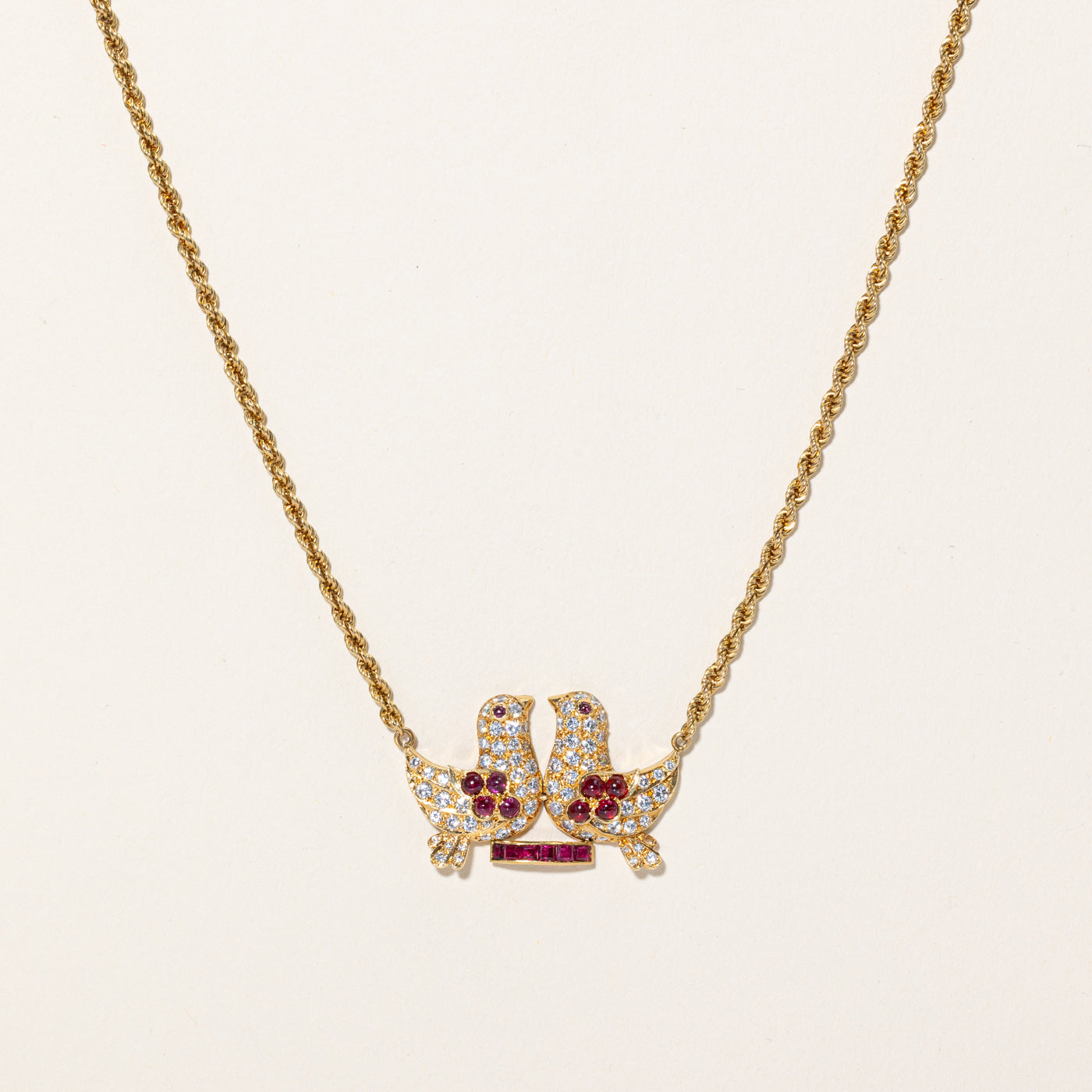 Italian Diamond & Ruby Bird Pendant Necklace | 1.30ctw, 1.14ctw | 15