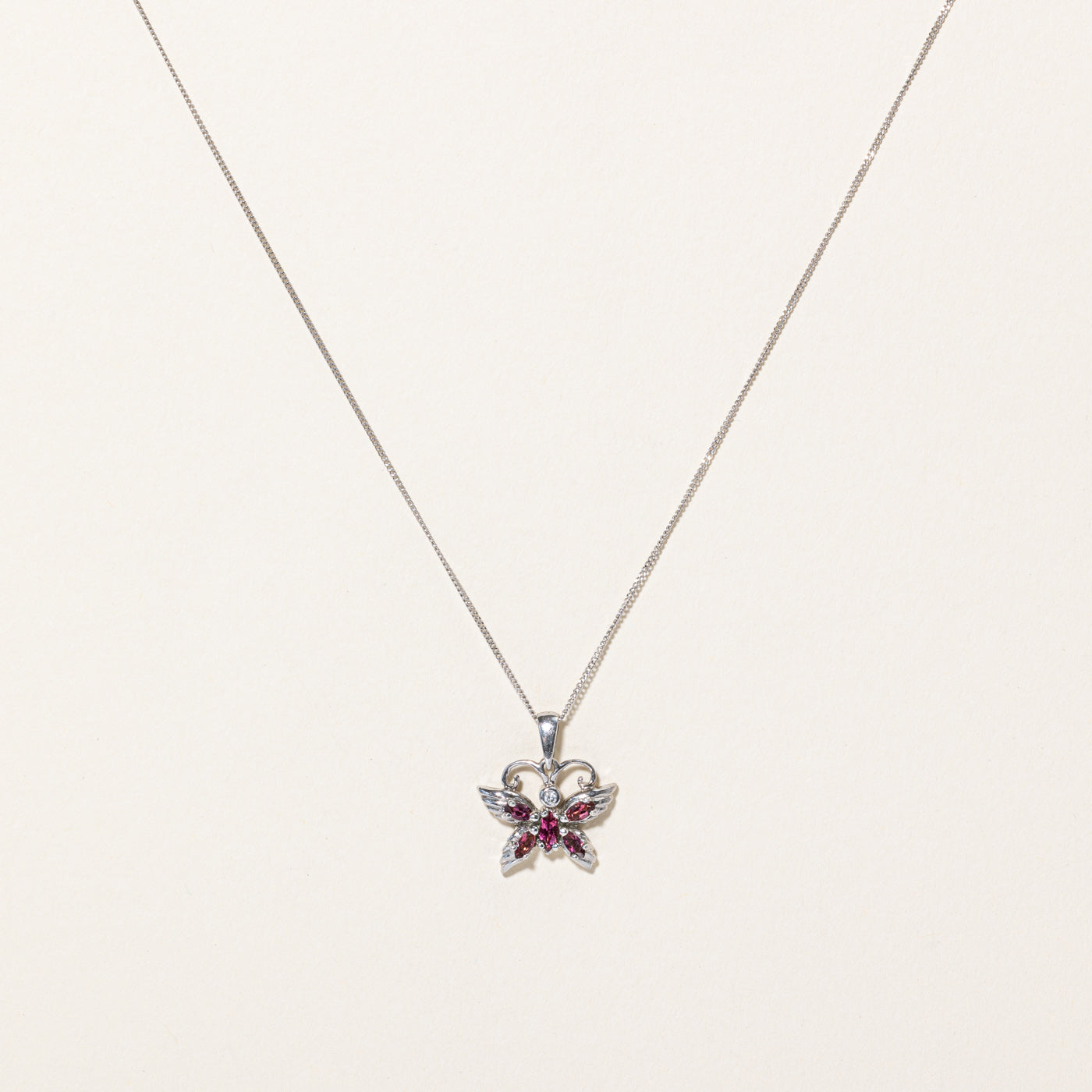 Tourmaline & Diamond Butterfly Pendant & Necklace | 0.30ctw, 0.015ct | 18