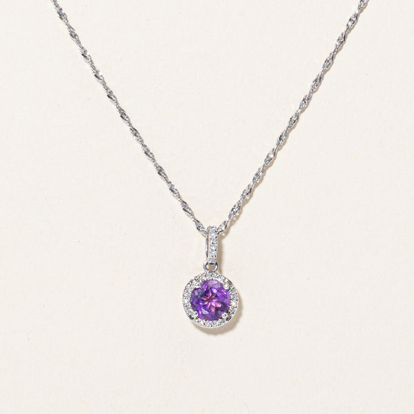 Amethyst & Diamond Pendant & Necklace | 0.60ct, 0.11ctw | 18