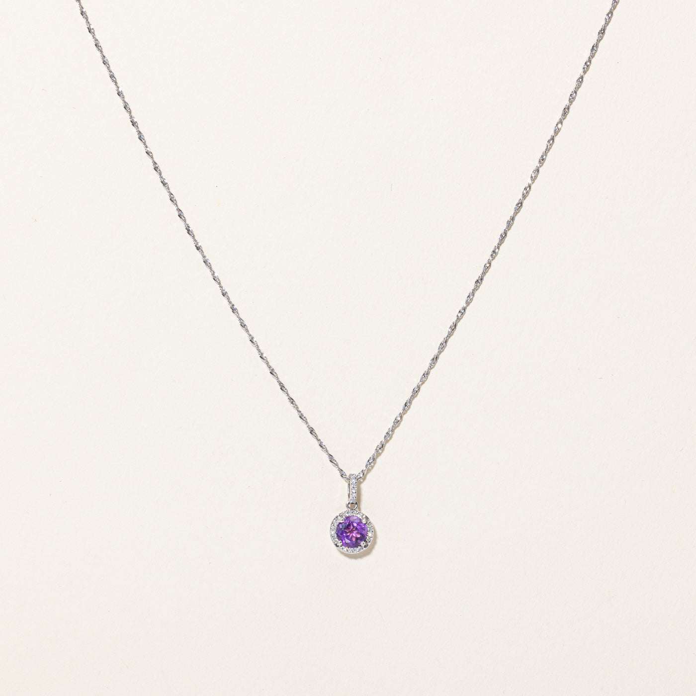 Amethyst & Diamond Pendant & Necklace | 0.60ct, 0.11ctw | 18" |