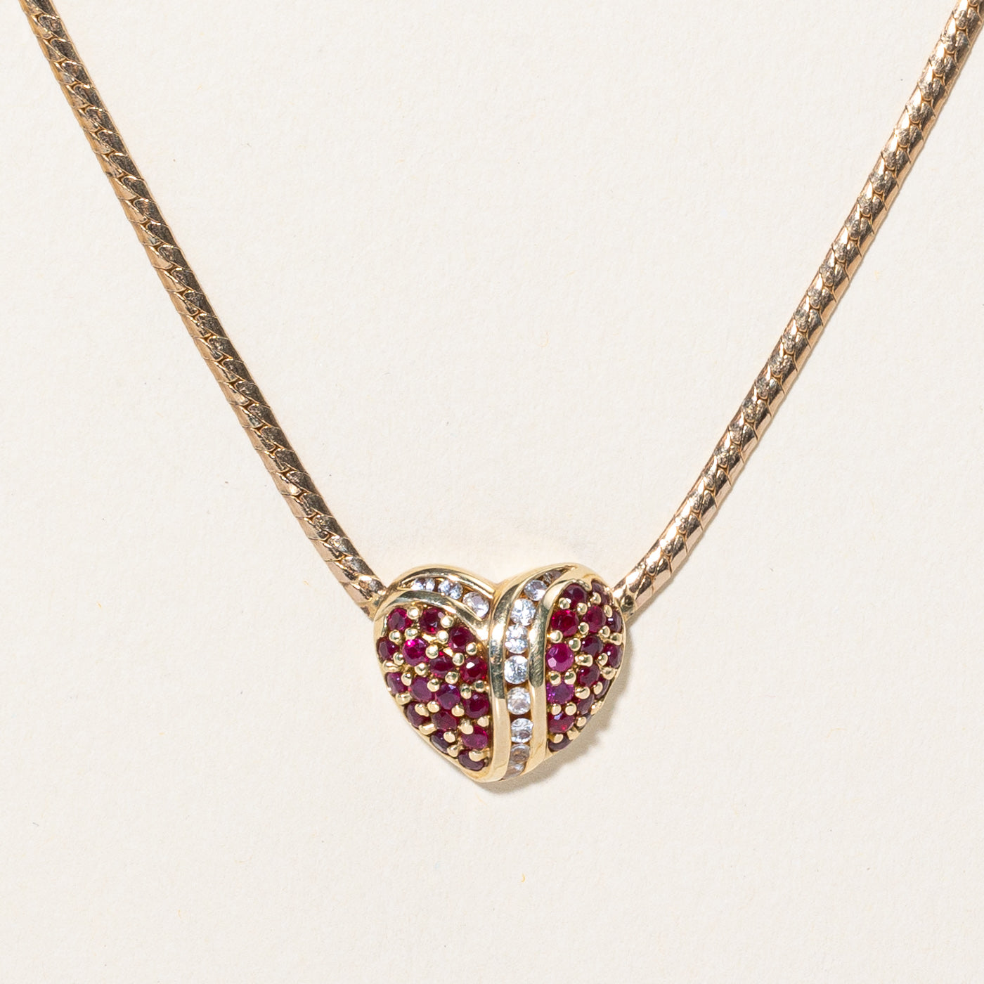 Ruby & Clear Sapphire Heart Pendant Necklace | 0.70ctw, 0.36ctw | 17