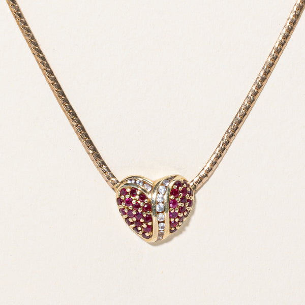 Ruby & Clear Sapphire Heart Pendant Necklace | 0.70ctw, 0.36ctw | 17