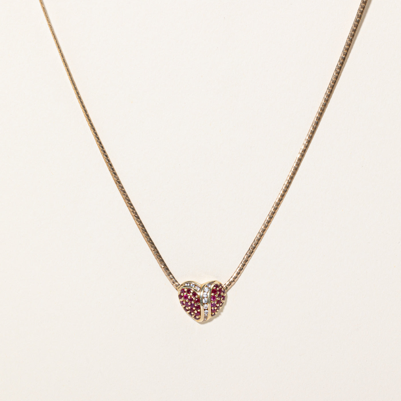Ruby & Clear Sapphire Heart Pendant Necklace | 0.70ctw, 0.36ctw | 17" |