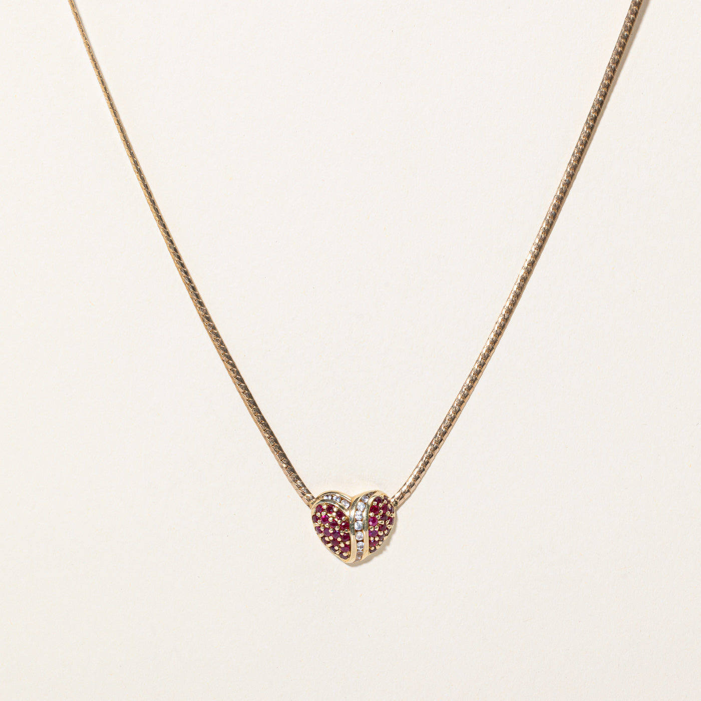 Ruby & Clear Sapphire Heart Pendant Necklace | 0.70ctw, 0.36ctw | 17