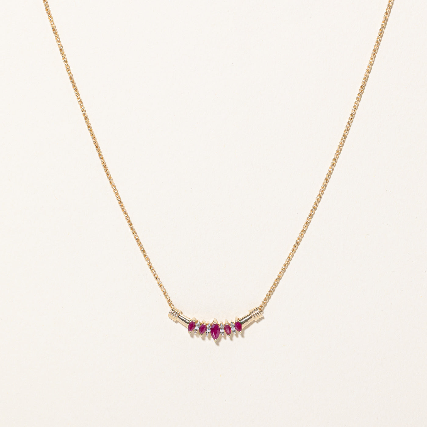 Ruby & Diamond Scoop Pendant Necklace | 0.50ctw, 0.08ctw | 16