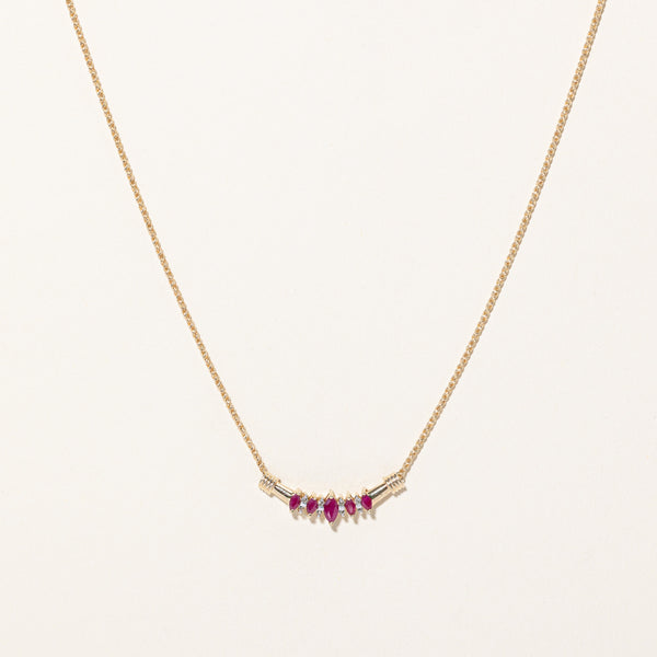 Ruby & Diamond Scoop Pendant Necklace | 0.50ctw, 0.08ctw | 16