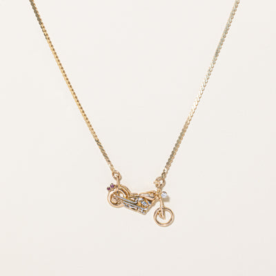 Diamond & Ruby Motorcycle Pendant Necklace | 0.085ct, 0.01ctw | 20