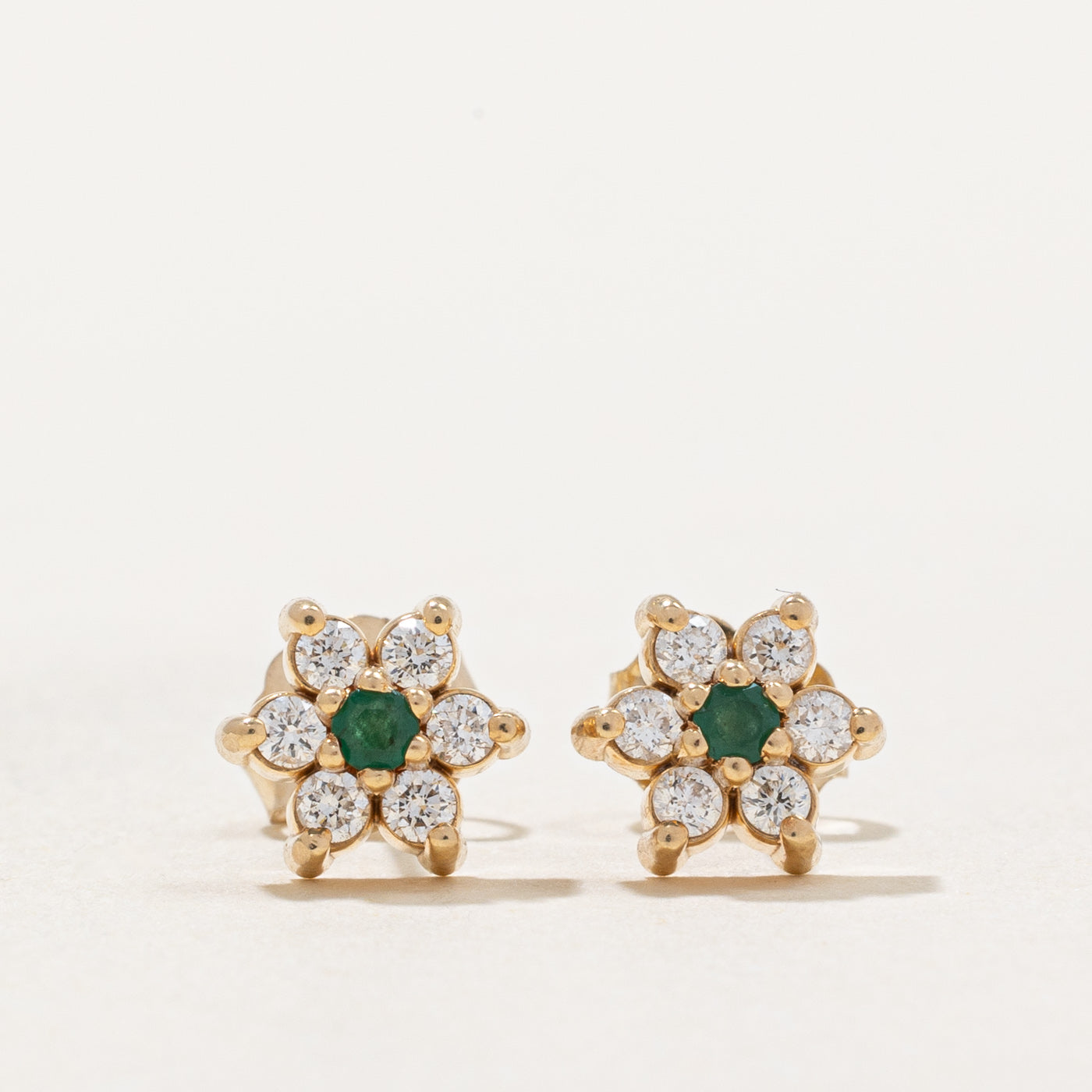 Diamond & Emerald Stud Earrings | 0.24ctw, 0.05ctw |