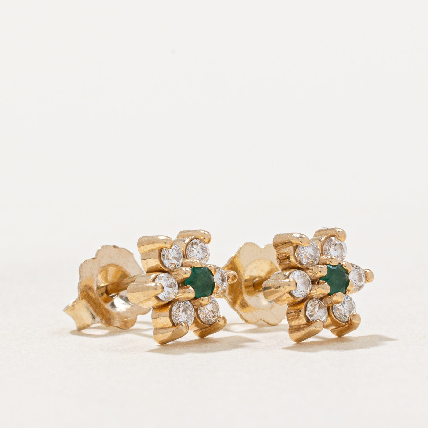 Diamond & Emerald Stud Earrings | 0.24ctw, 0.05ctw |