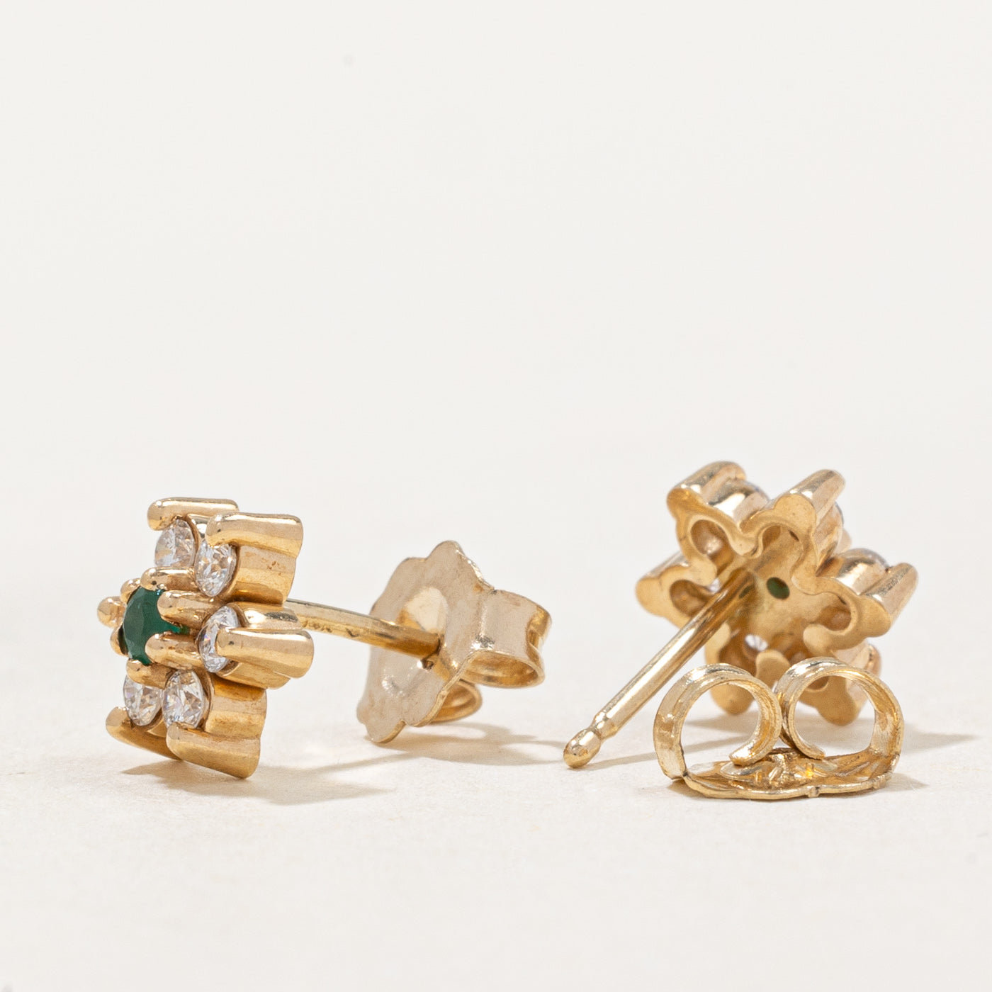 Diamond & Emerald Stud Earrings | 0.24ctw, 0.05ctw |