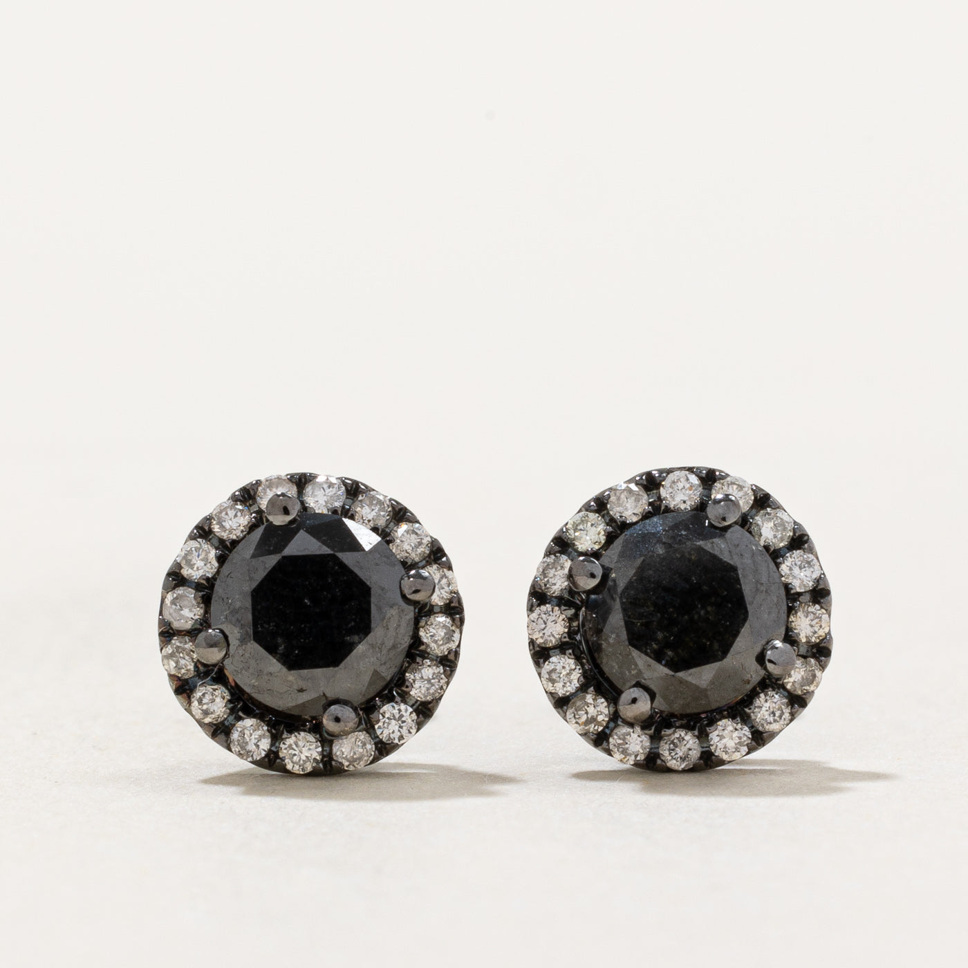 Black & White Diamond Halo Stud Earrings | 1.54ctw, 0.24ctw |