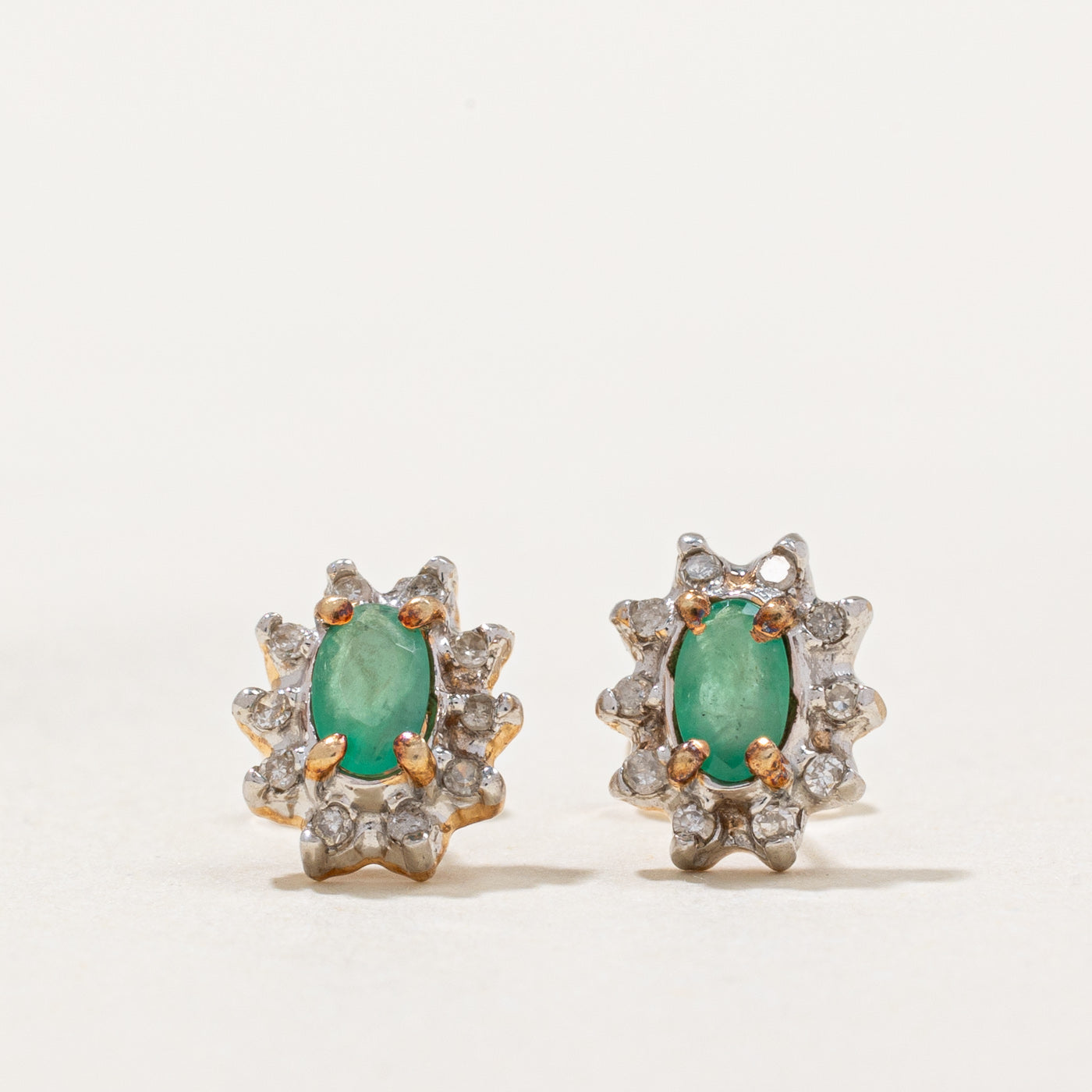 Emerald & Diamond Halo Earrings | 0.30ctw, 0.10ctw |