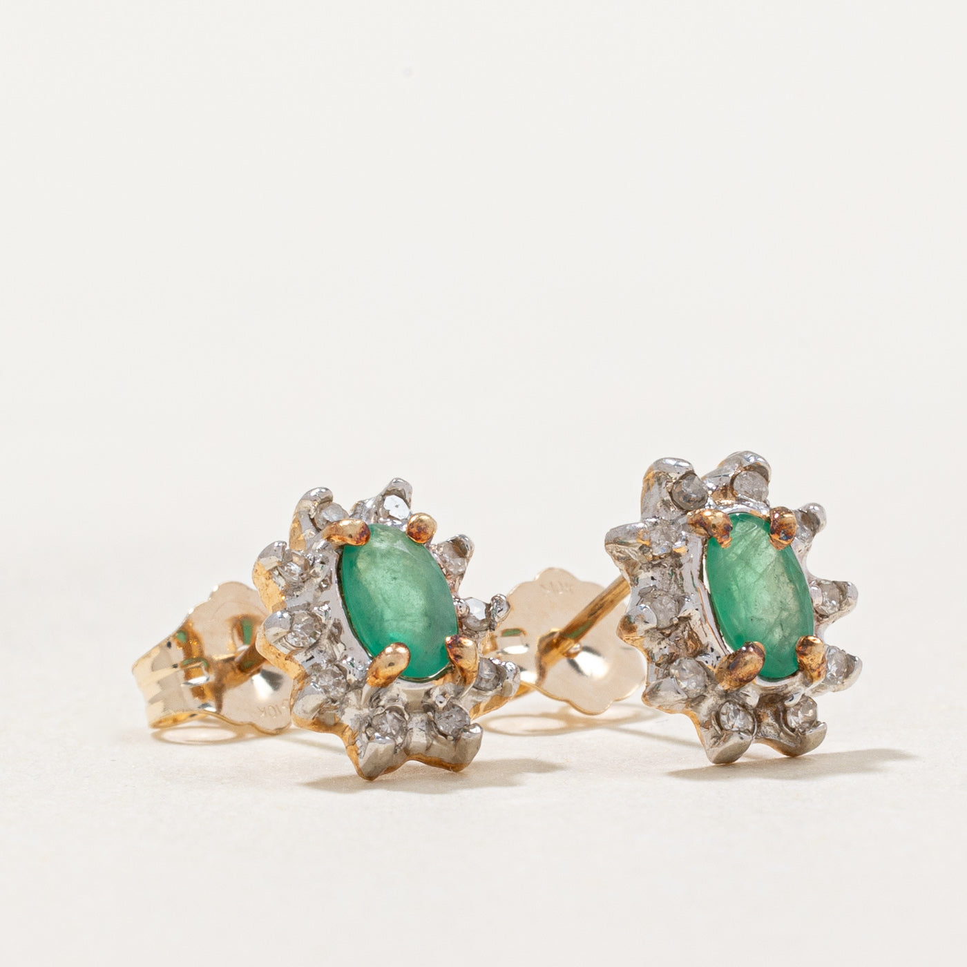 Emerald & Diamond Halo Earrings | 0.30ctw, 0.10ctw |