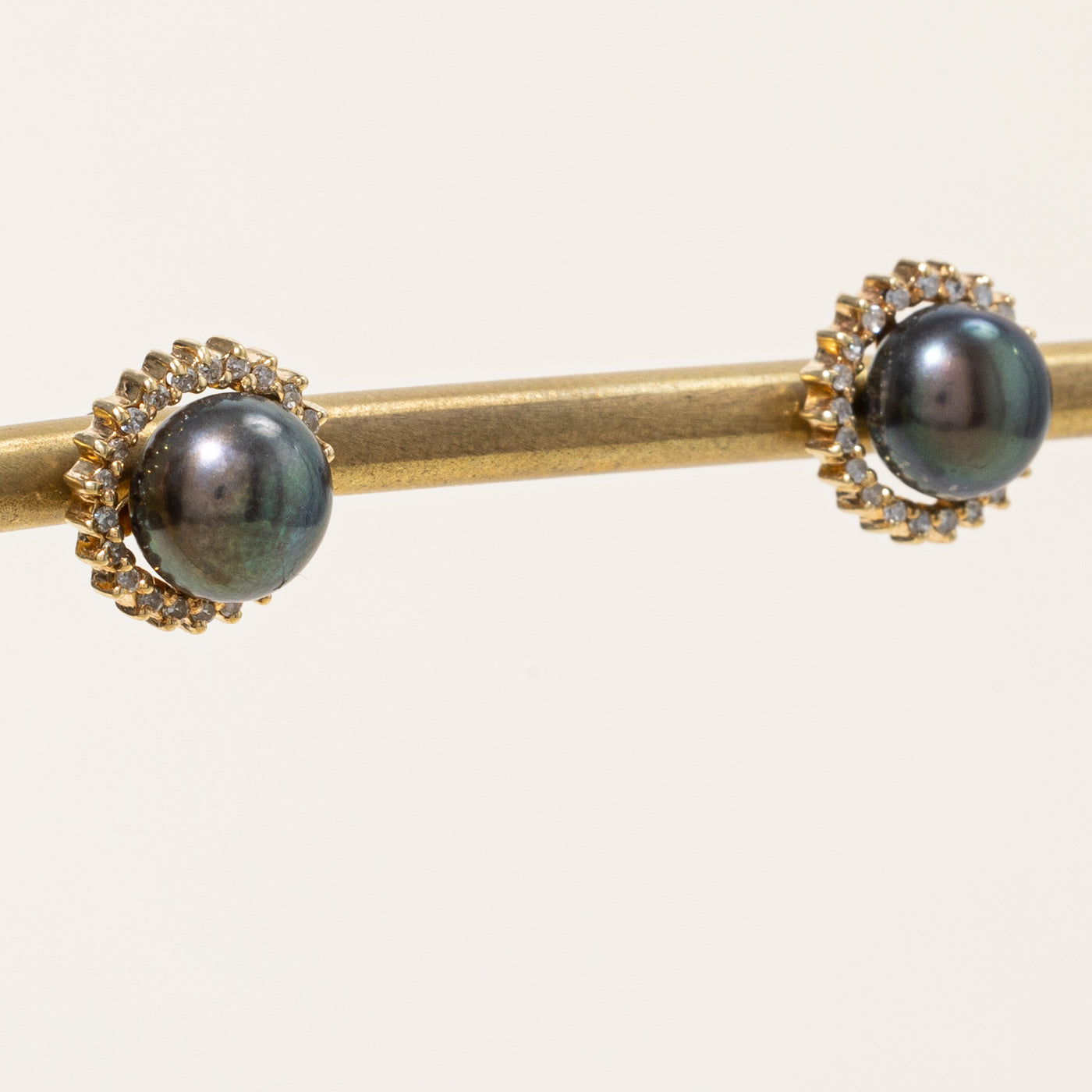 Black Pearl & Diamond Earrings | 5.50ctw, 0.22ctw |