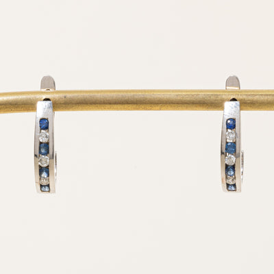Sapphire & Diamond Oval Hoop Earrings | 0.40ctw, 0.12ctw |