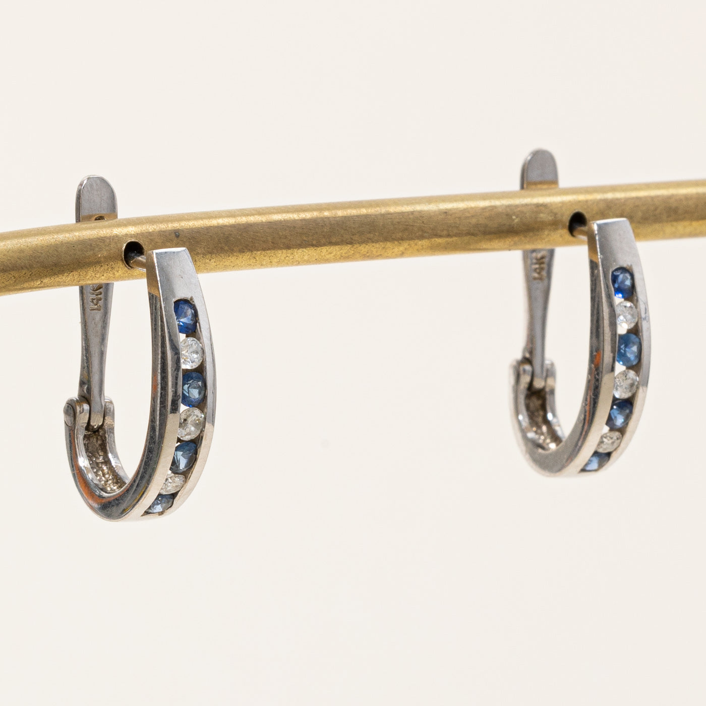 Sapphire & Diamond Oval Hoop Earrings | 0.40ctw, 0.12ctw |