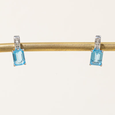 Blue Topaz & Diamond Earrings | 2.20ctw, 0.08ctw |