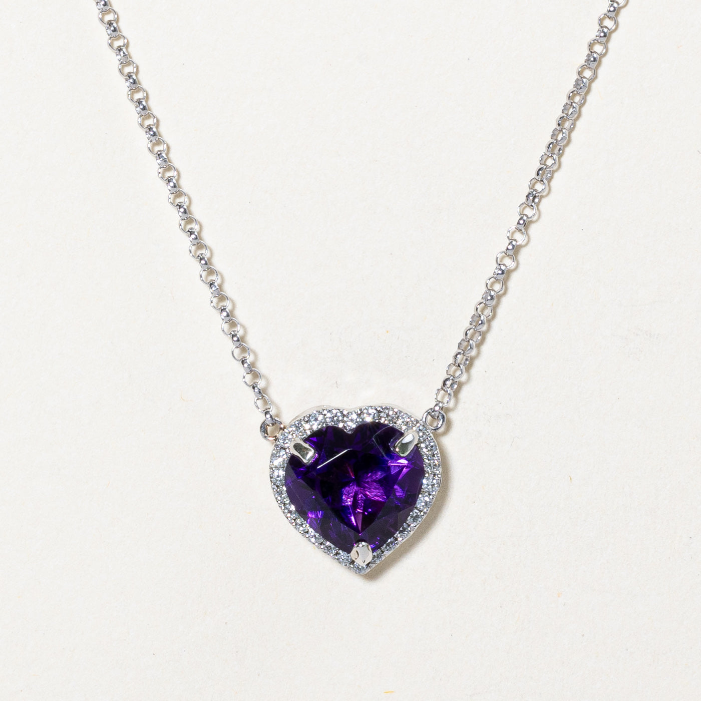 Amethyst Heart & Diamond Pendant Necklace | 5.00ct, 0.26ctw | 16" |