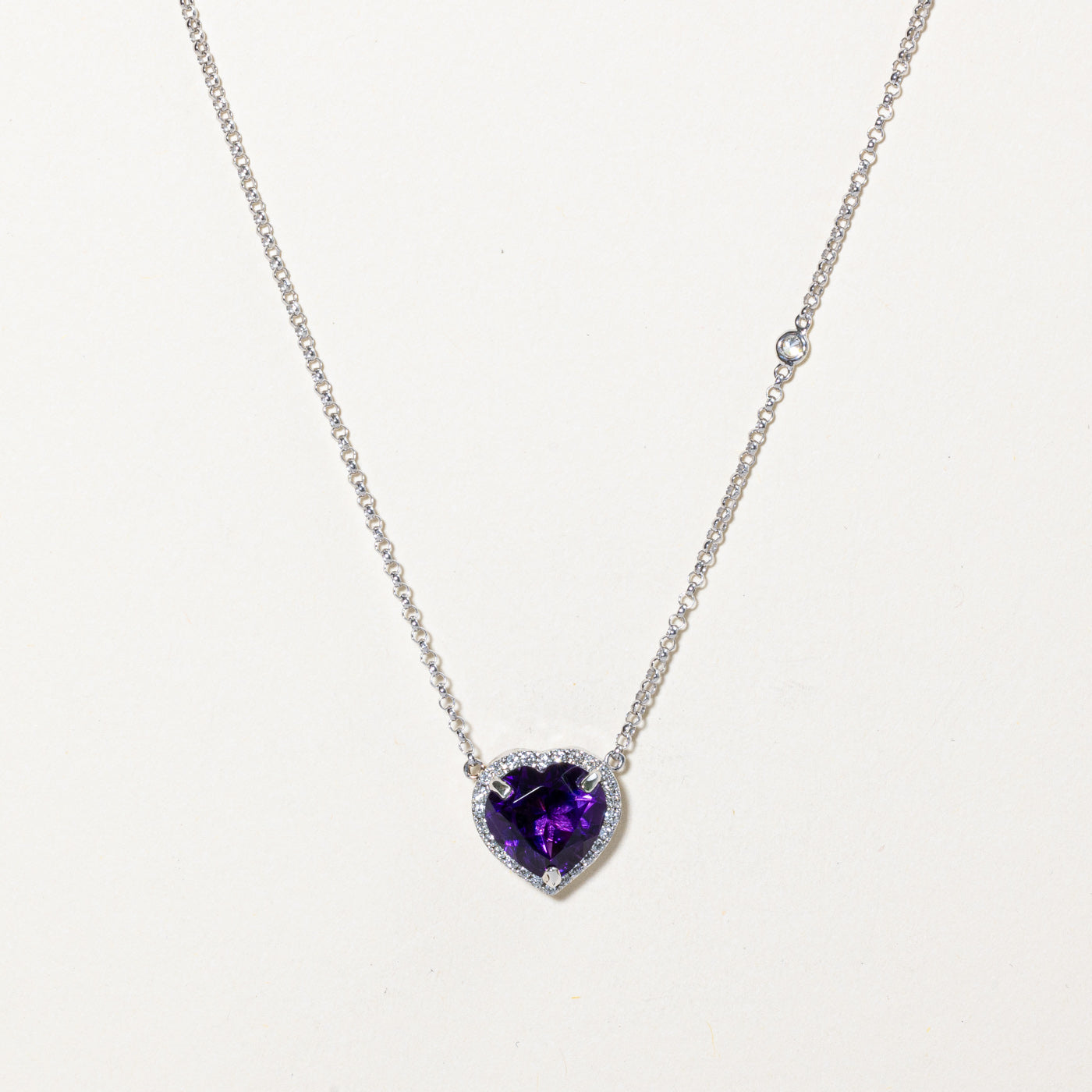 Amethyst Heart & Diamond Pendant Necklace | 5.00ct, 0.26ctw | 16" |