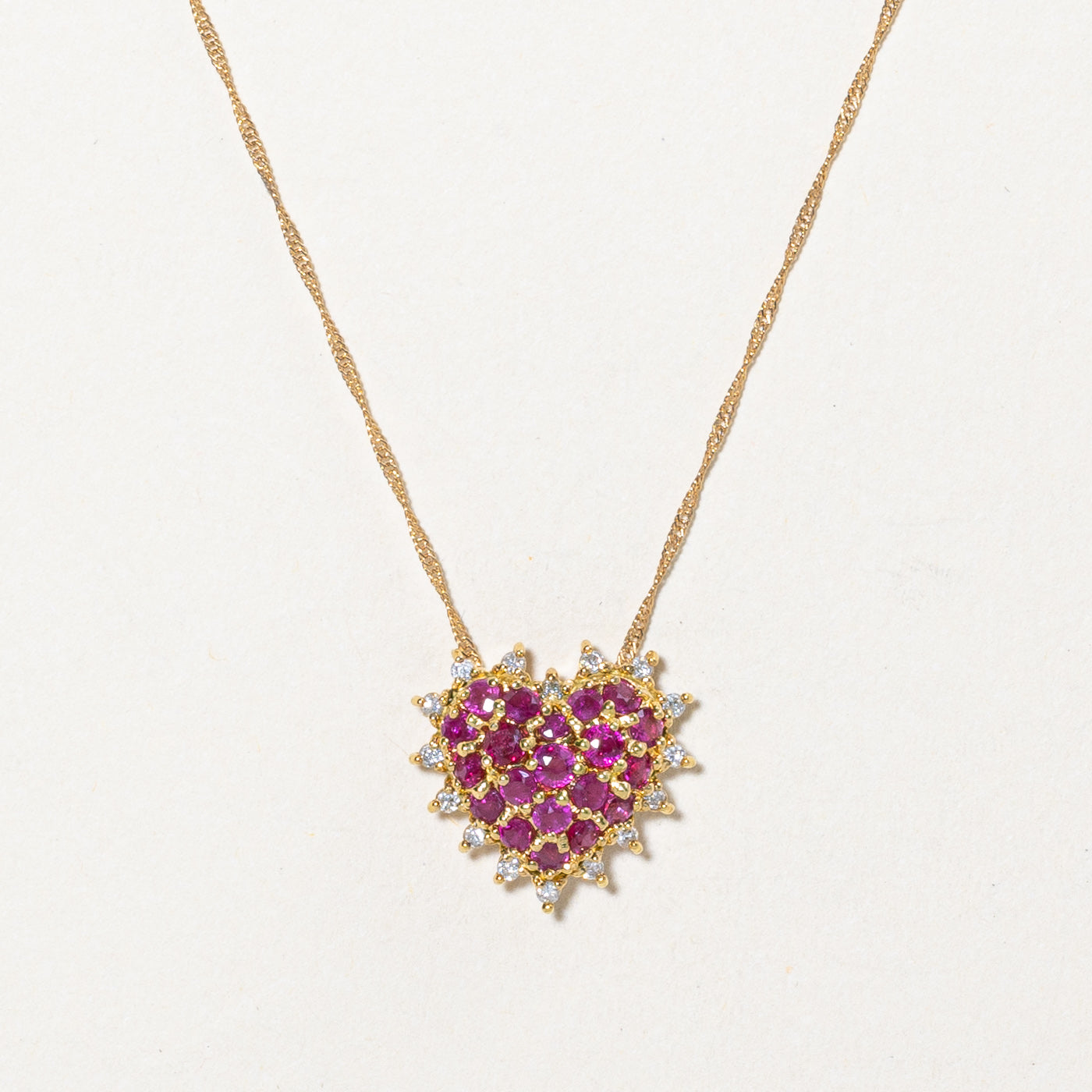 Ruby & Diamond Heart Pendant Necklace | 1.00ctw, 0.18ctw | 16" |