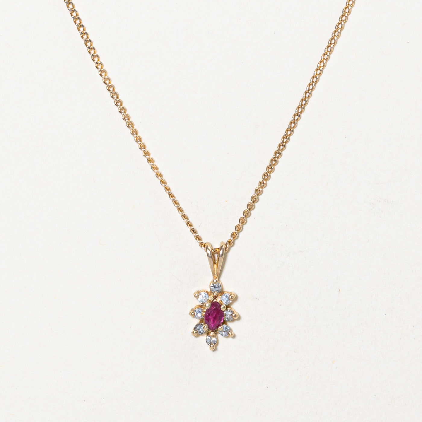 Ruby & Diamond Pendant Necklace | 0.15ct, 0.08ctw | 18" |