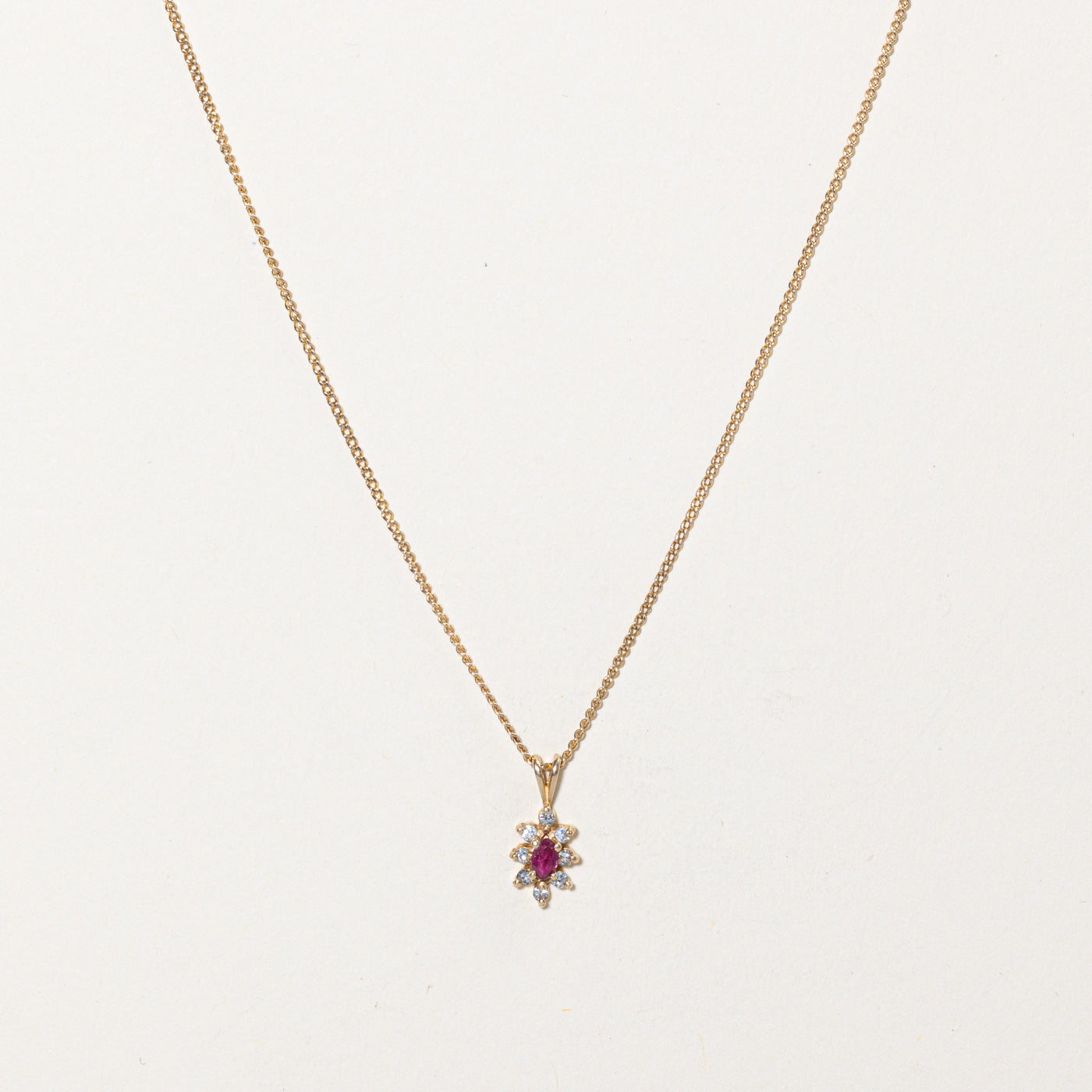 Ruby & Diamond Pendant Necklace | 0.15ct, 0.08ctw | 18" |