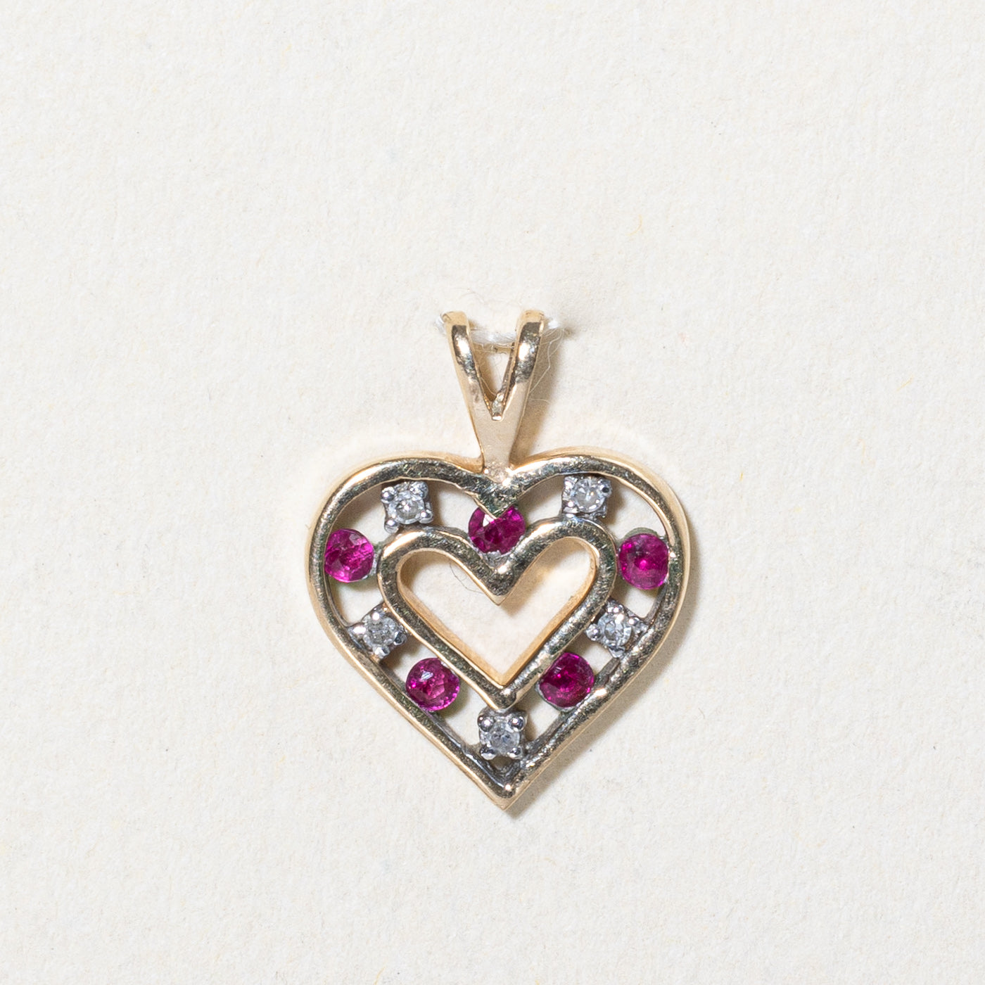 Ruby & Diamond Heart Pendant | 0.06ctw, 0.02ctw |