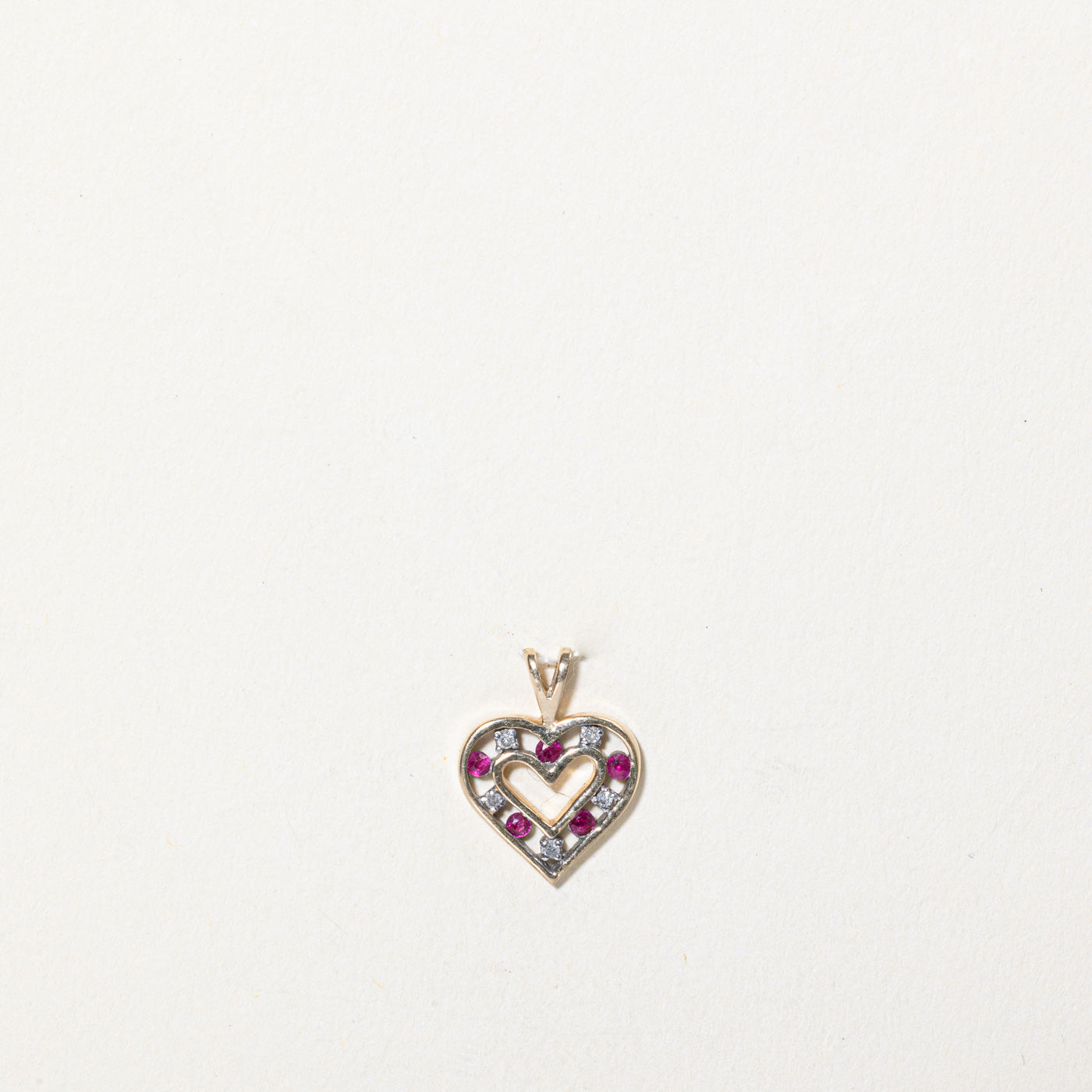 Ruby & Diamond Heart Pendant | 0.06ctw, 0.02ctw |